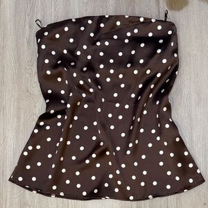NWT Zara Brown Polka Dot Strapless Top